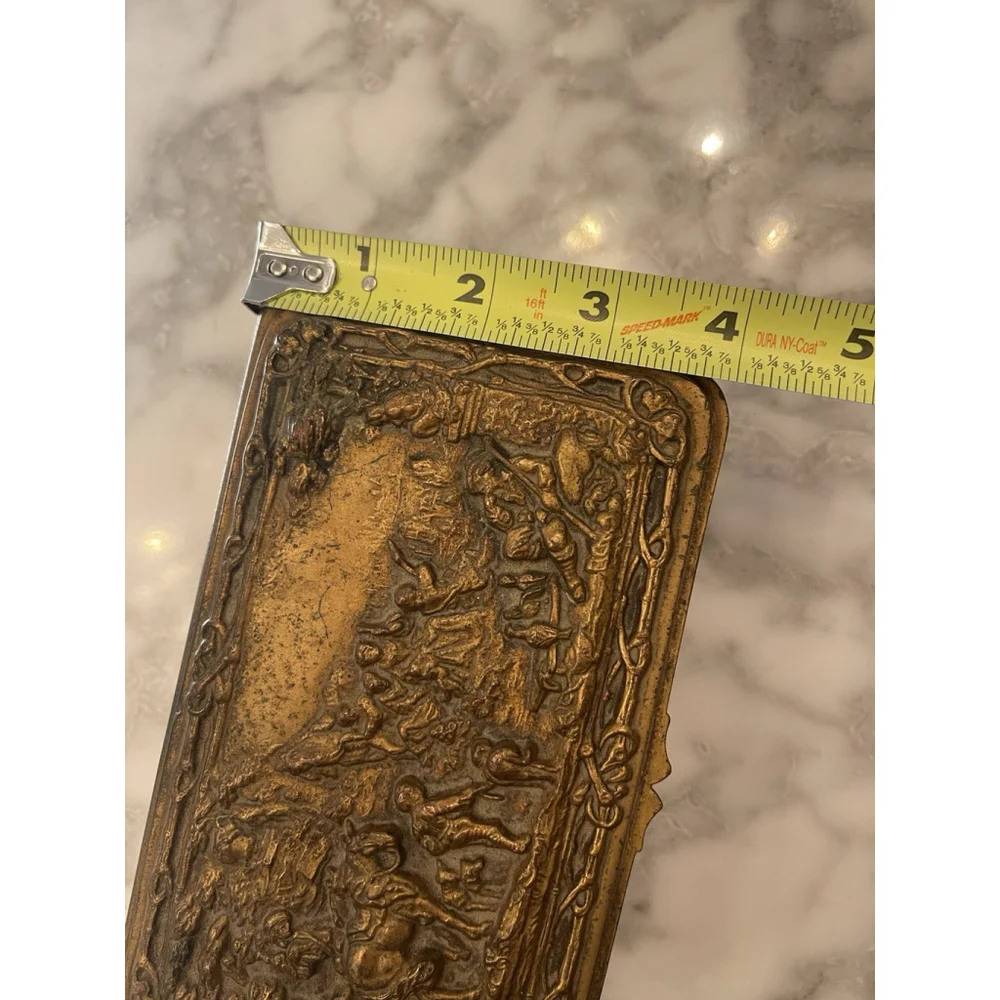 Antique Jennings Brothers Gilt Bronze Jewelry Trinket Box Relief Scene c.1900
